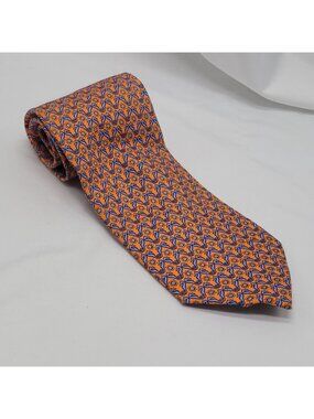 Jos A Bank Executive Collection Orange & Blue Seahorse 100% Silk Tie Novelty